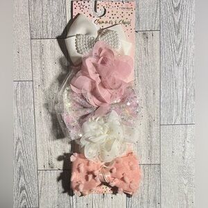 Shimmer and Shine Girls Pink Mauve Cream Colors 5 Piece Hair Bow Clip Set 5 PCs